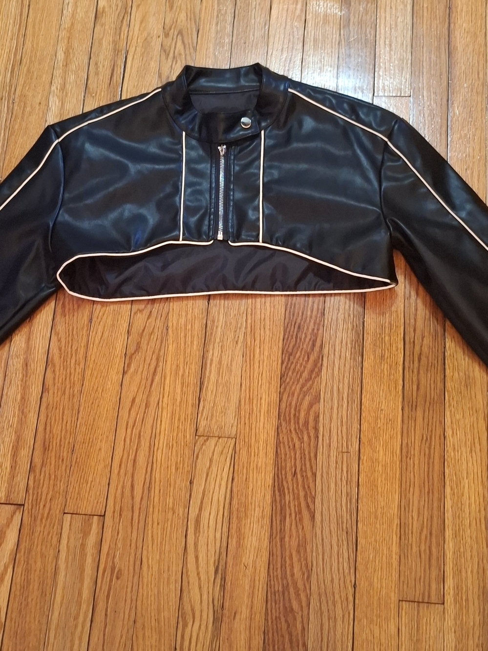 Fashion Nova Black Cropped Faux Leather Moto Bolero Jacket - Picture 2 of 4